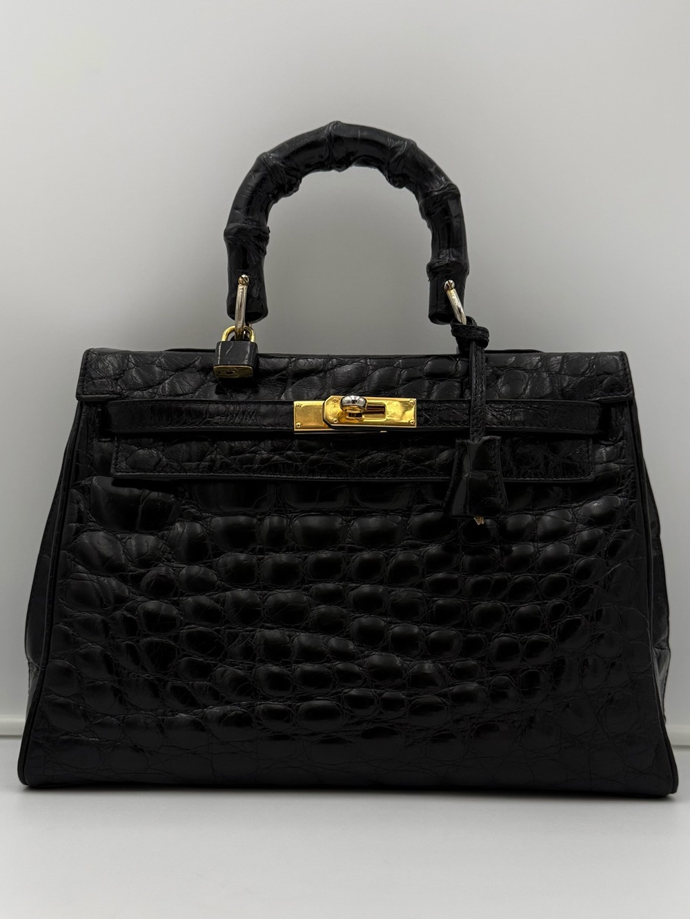 🐊COLOMBO 1937 MILANO • Black Exotic CROCODILE 32 Top-Handle Bag • Made in ITALY - Picture 5 of 16